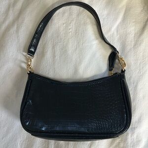 Black faux croc shoulder bag